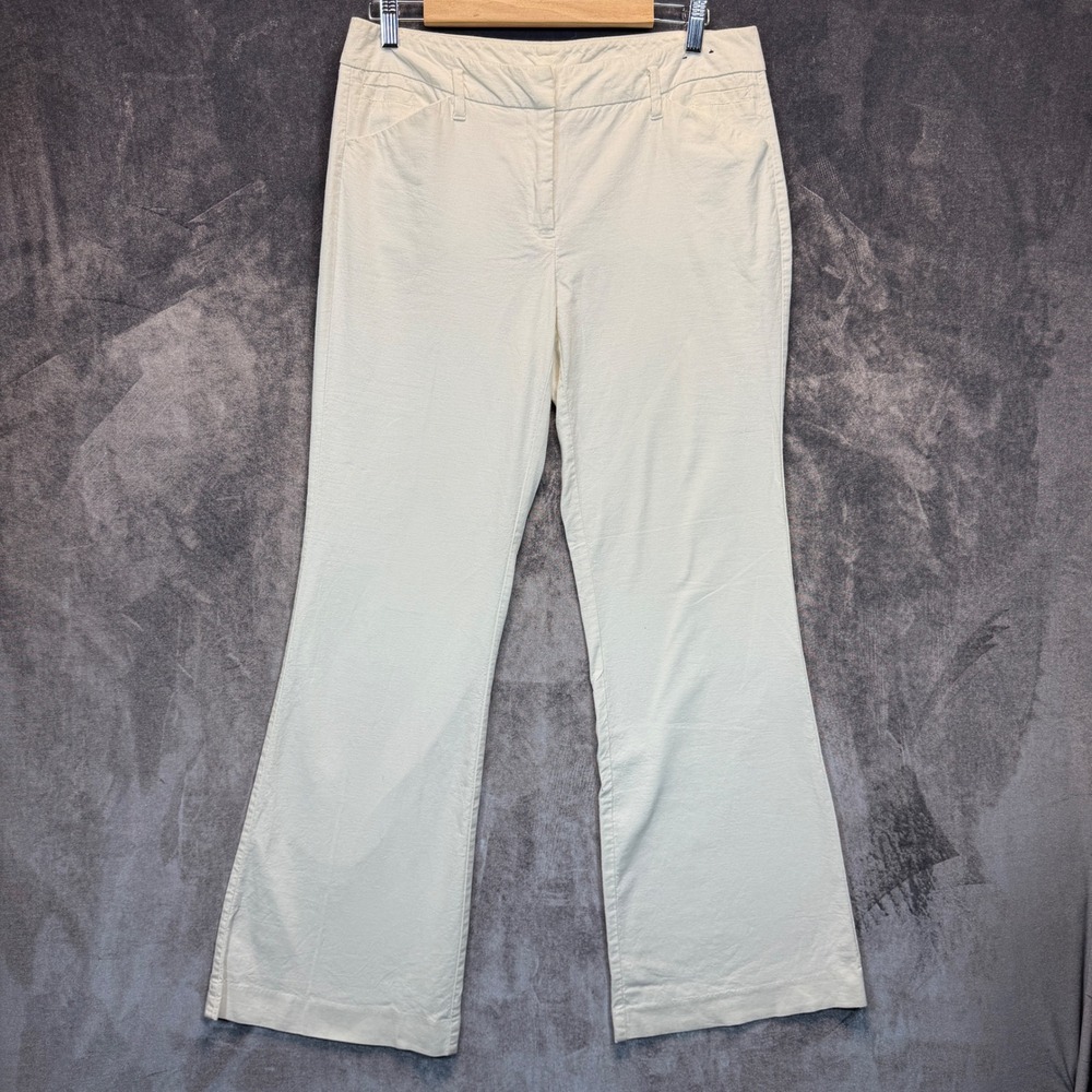 New York & Company Dress Pants Womens White Slim 8 Tall Linen Blend Trouser